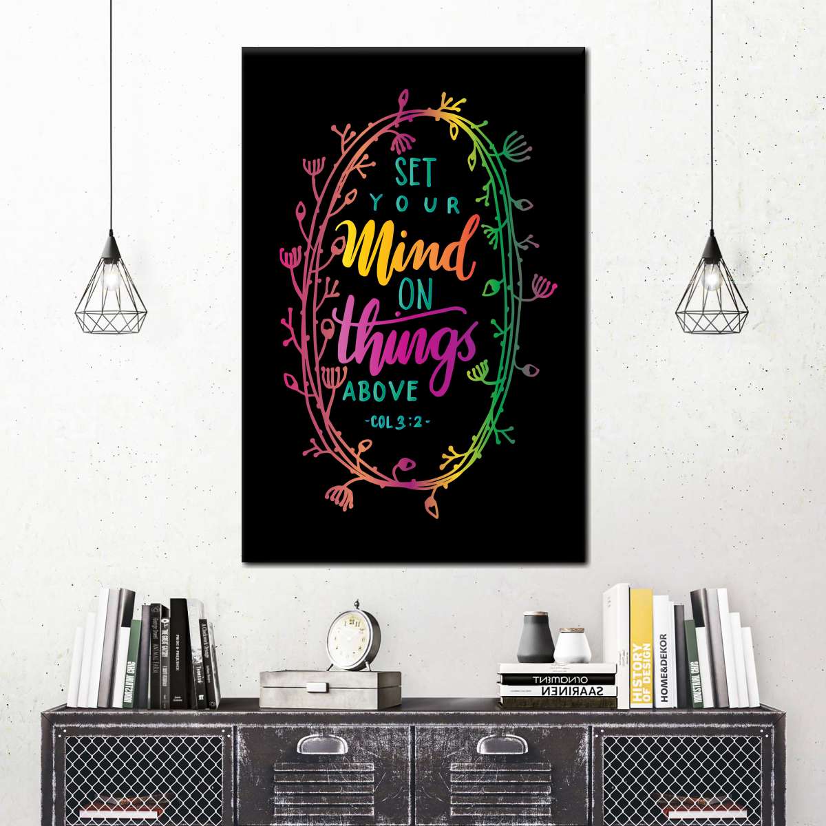 Set Your Mind Bible Verse Wall Art Canvas - Canvas Religious Wall Art - Christian Wall Decor Living Room