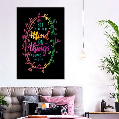 Set Your Mind Bible Verse Wall Art Canvas - Canvas Religious Wall Art - Christian Wall Decor Living Room