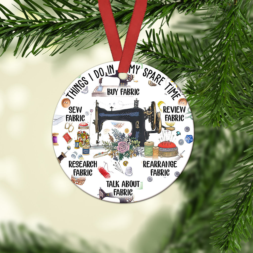 Sewing In My Spare Time Ceramic Circle Ornament - Decorative Ornament - Christmas Ornament