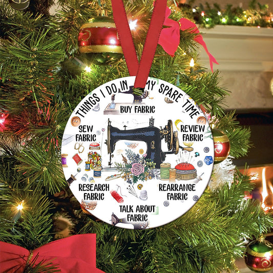 Sewing In My Spare Time Circle Ornament - Christmas Ornament - Ciaocustom