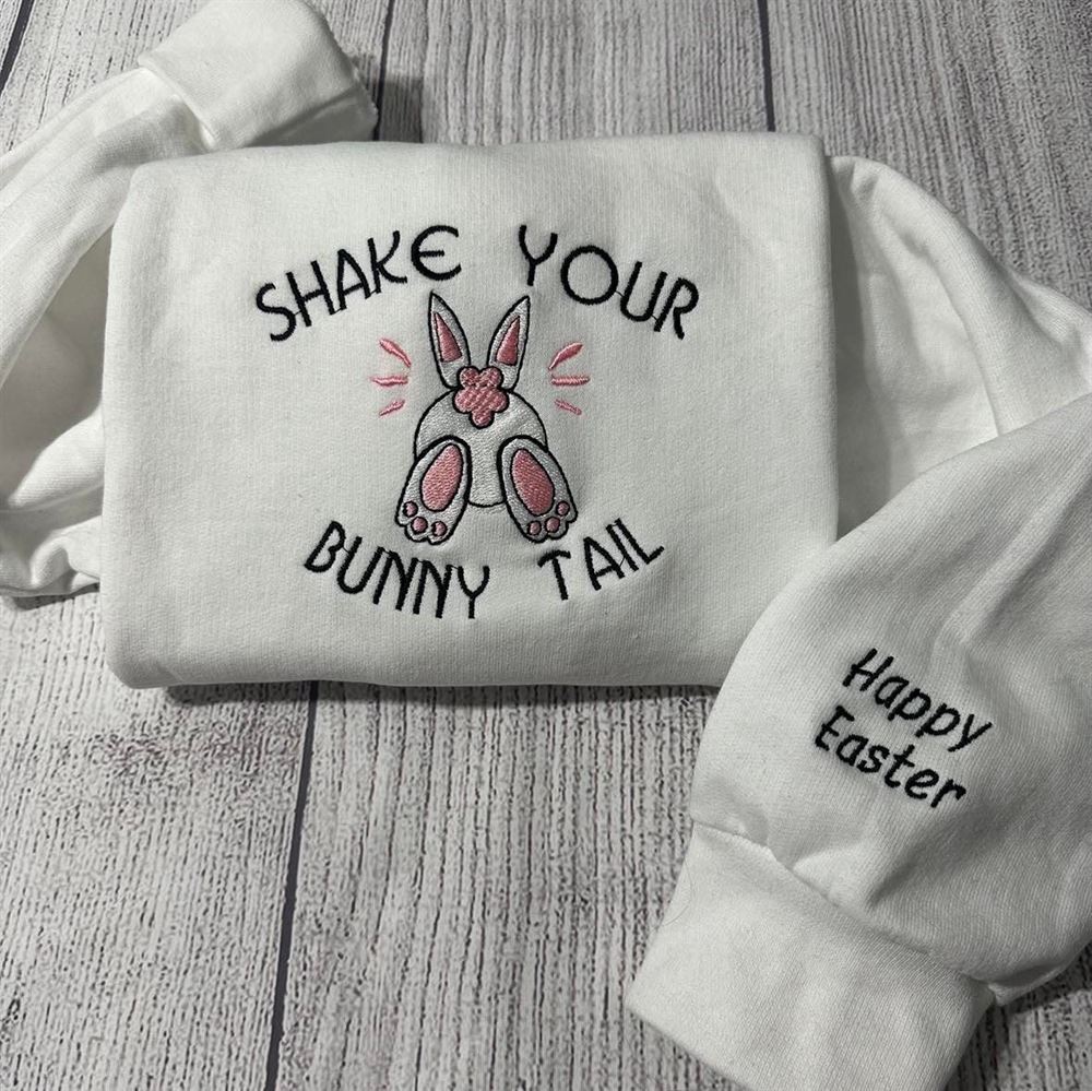 Shake Your Bunny Tail Embroidered Crewneck, Women's Embroidered Sweatshirts