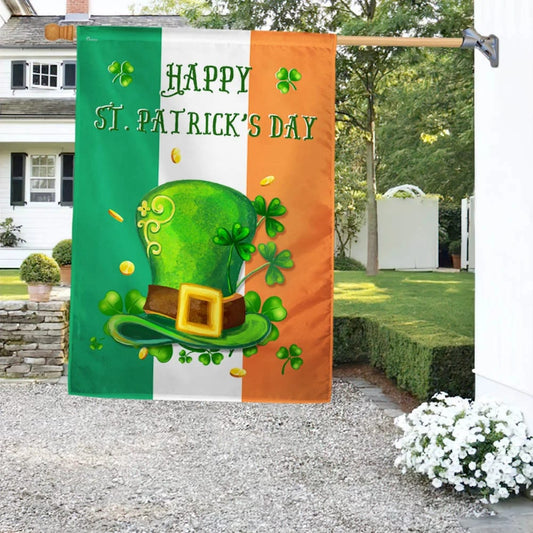 Shamrock Leprechaun's Hat Day House Flag - St Patrick's Day Garden Flag - St. Patrick's Day Decorations