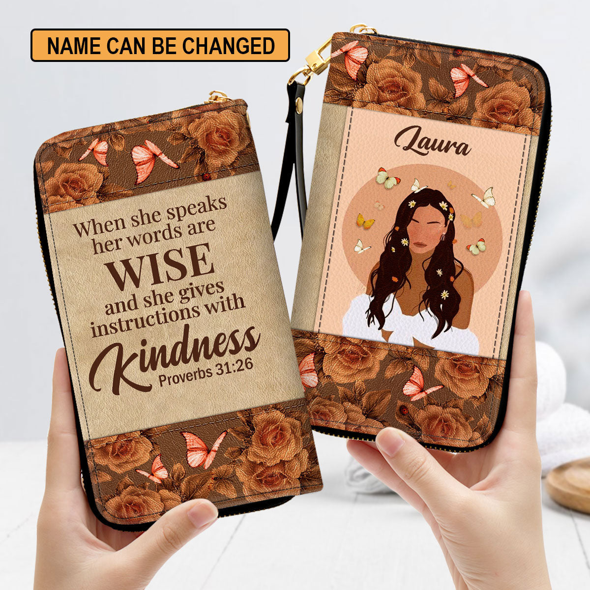 She Gives Instructions With Kindness Proverbs 3126 Bible Verse Christ Gifts For Women Rose Clutch Purse For Women - Personalized Name