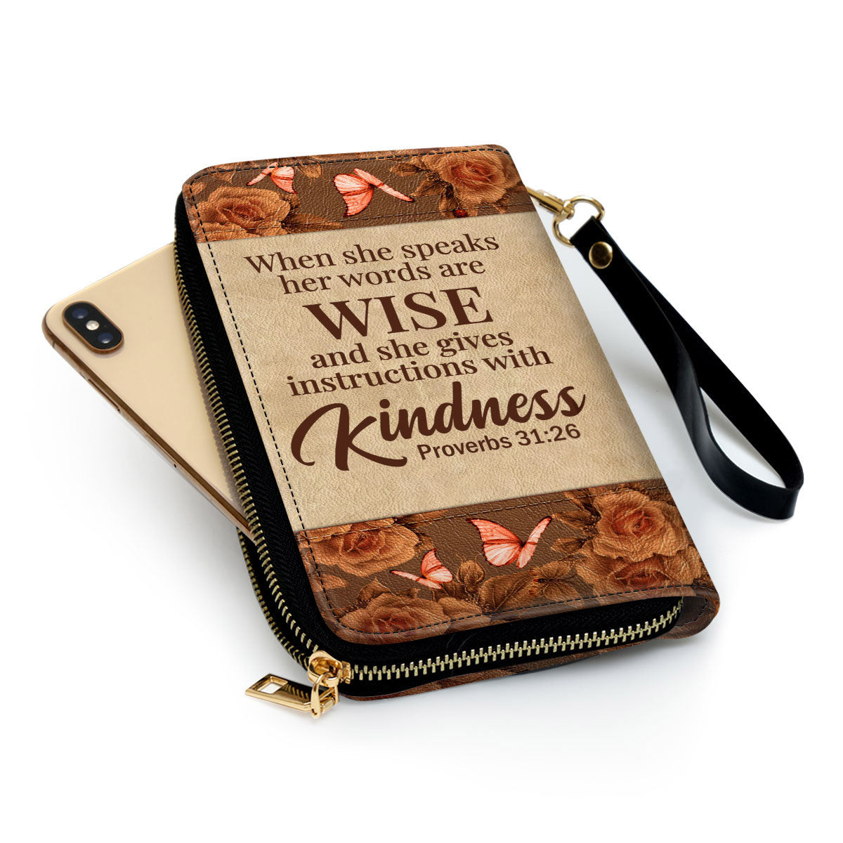 She Gives Instructions With Kindness Proverbs 3126 Bible Verse Christ Gifts For Women Rose Clutch Purse For Women - Personalized Name