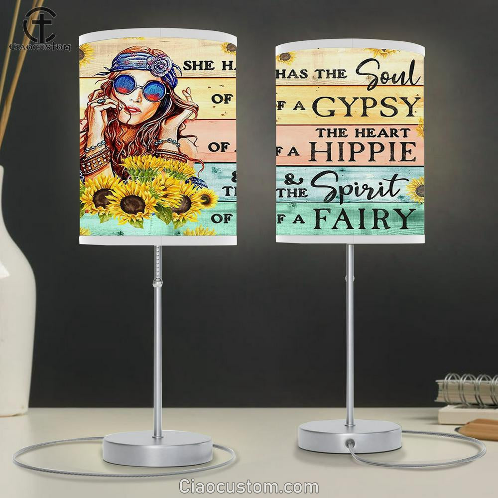 She Has The Soul Of A Gypsy Sunflower Girl Table Lamp For Bedroom - Encouragement Gifts for Women
