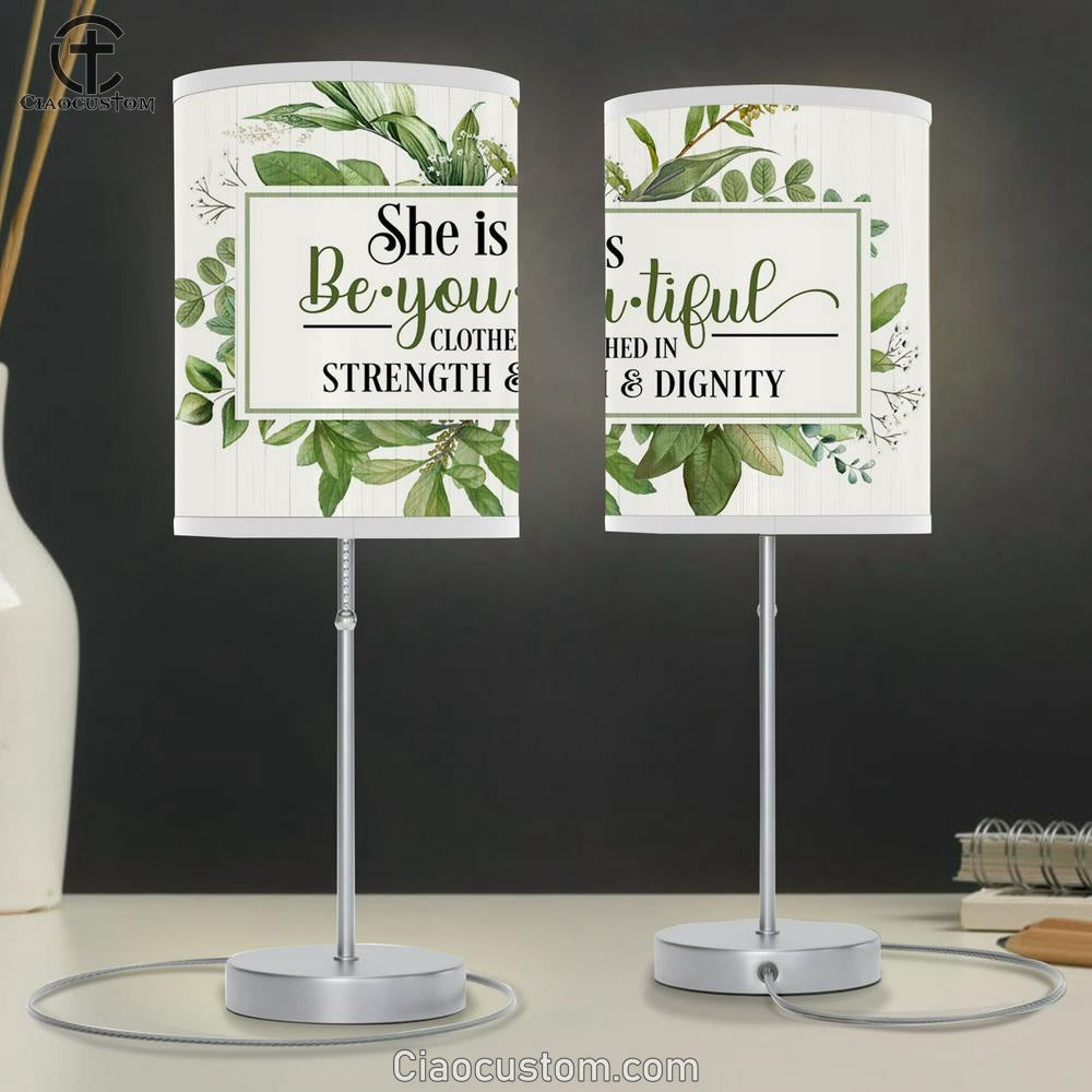 She Is Beyoutiful Clothed In Strength & Dignity Lamp Art Table Lamp - Christian Lamp Art Decor - Scripture Table Lamp Prints