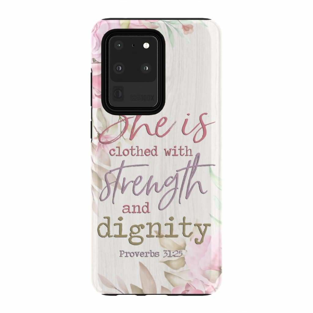 She Is Clothed With Strength And Dignity Bible Verse Phone Case - Inspirational Bible Scripture iPhone Cases
