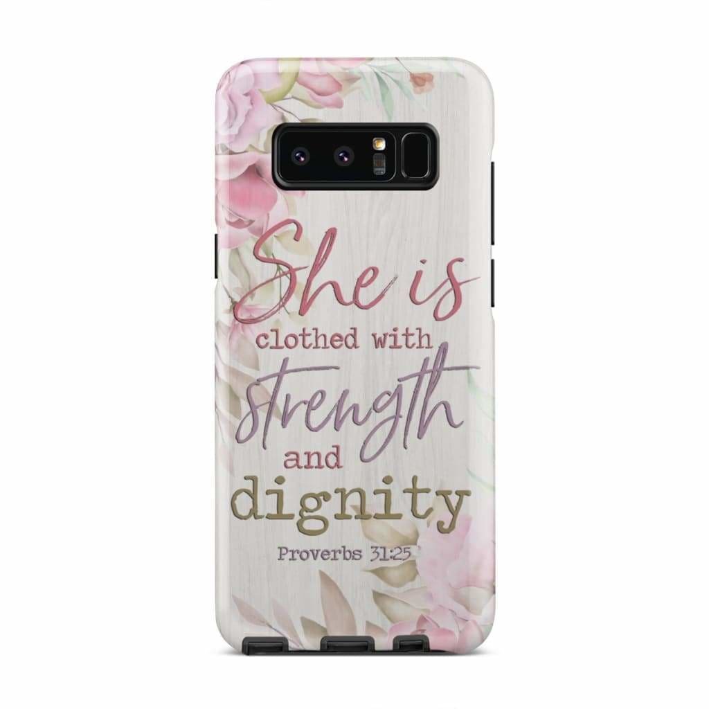 She Is Clothed With Strength And Dignity Bible Verse Phone Case - Inspirational Bible Scripture iPhone Cases