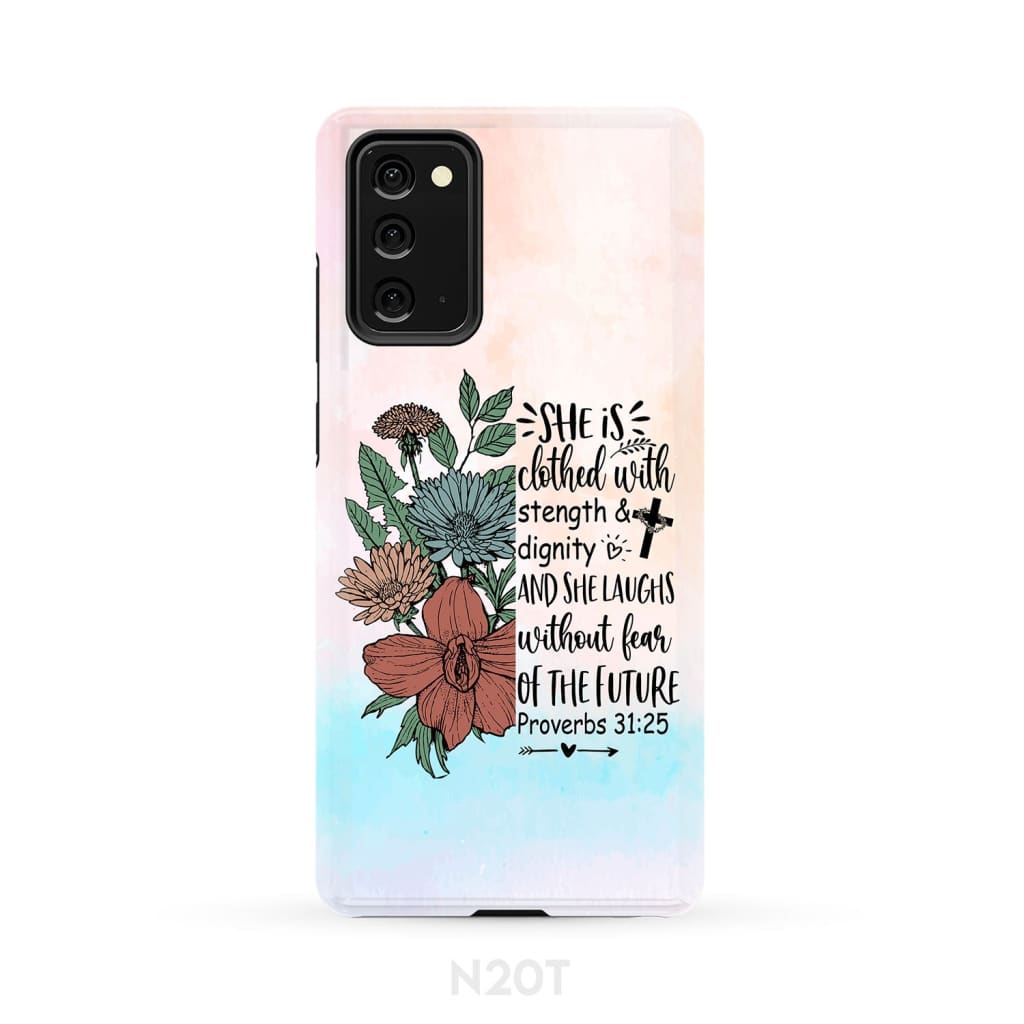 She Is Clothed With Strength And Dignity Phone Case - Inspirational Bible Scripture iPhone Cases