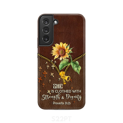 She Is Clothed With Strength And Dignity Sunflower Phone Case - Christian Phone Cases - Religious Phone Case