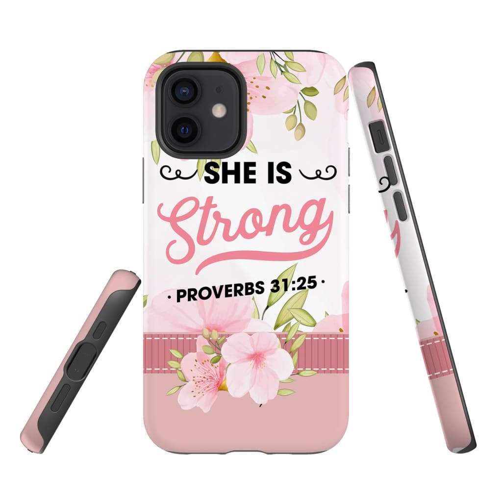 She Is Strong Proverbs 3125 Bible Verse Phone Case - Christian Phone Cases - Religious Phone Case