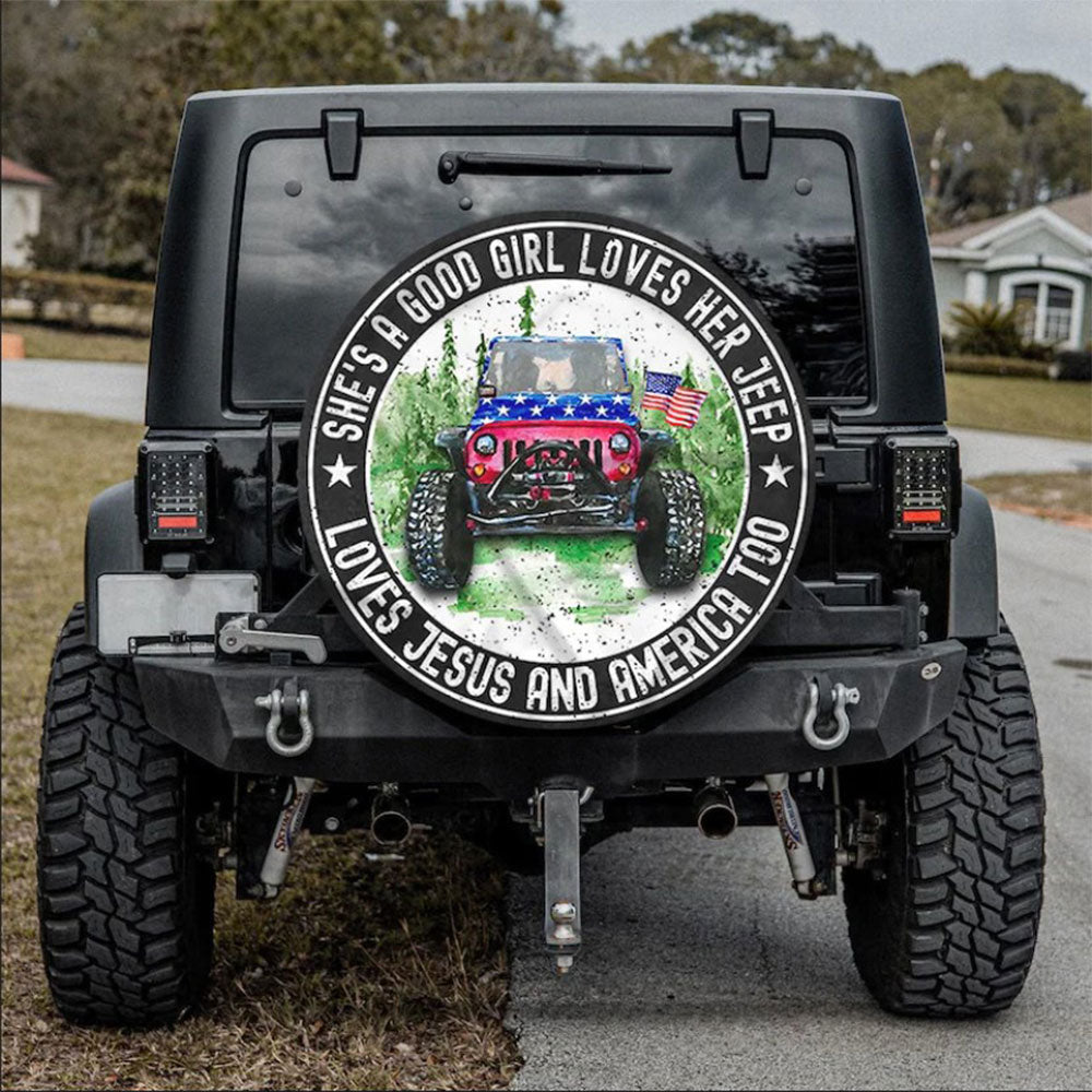 She Love Her Love Jesus Jeep Car Spare Tire Cover - Gift For Campers