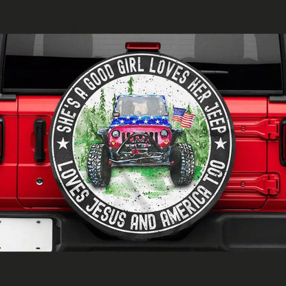 She Love Her Love Jesus Jeep Car Spare Tire Cover - Gift For Campers