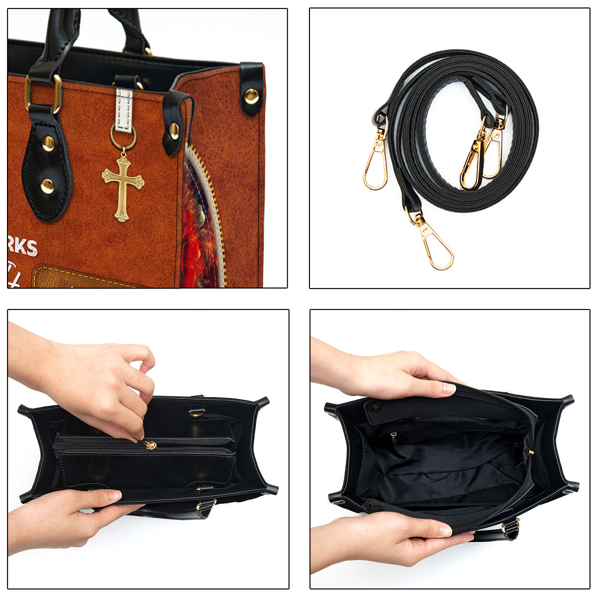 She Prays Works And Has Faith Personalized Dragonfly Leather Bag - Women Pu Leather Bag - Christian Gifts For Women