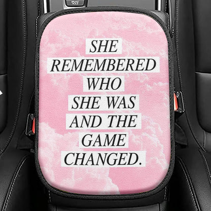 She Remembered Who She Was And The Game Changed Seat Box Cover, Hippie Boho Motivational Car Center Console Cover, Encouragement Gifts For Women