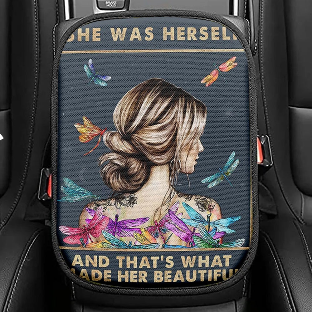 She Was Herself Seat Box Cover, Encouragement Gifts For Women, Teens, Girls, Dragonfly Boho Car Interior Accessories