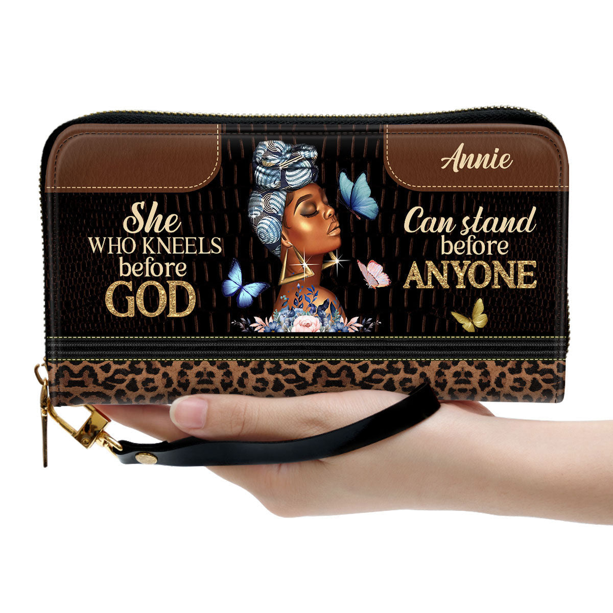 She Who Kneels Before God Can Stand Before Anyone Clutch Purse For Women - Personalized Name - Christian Gifts For Women