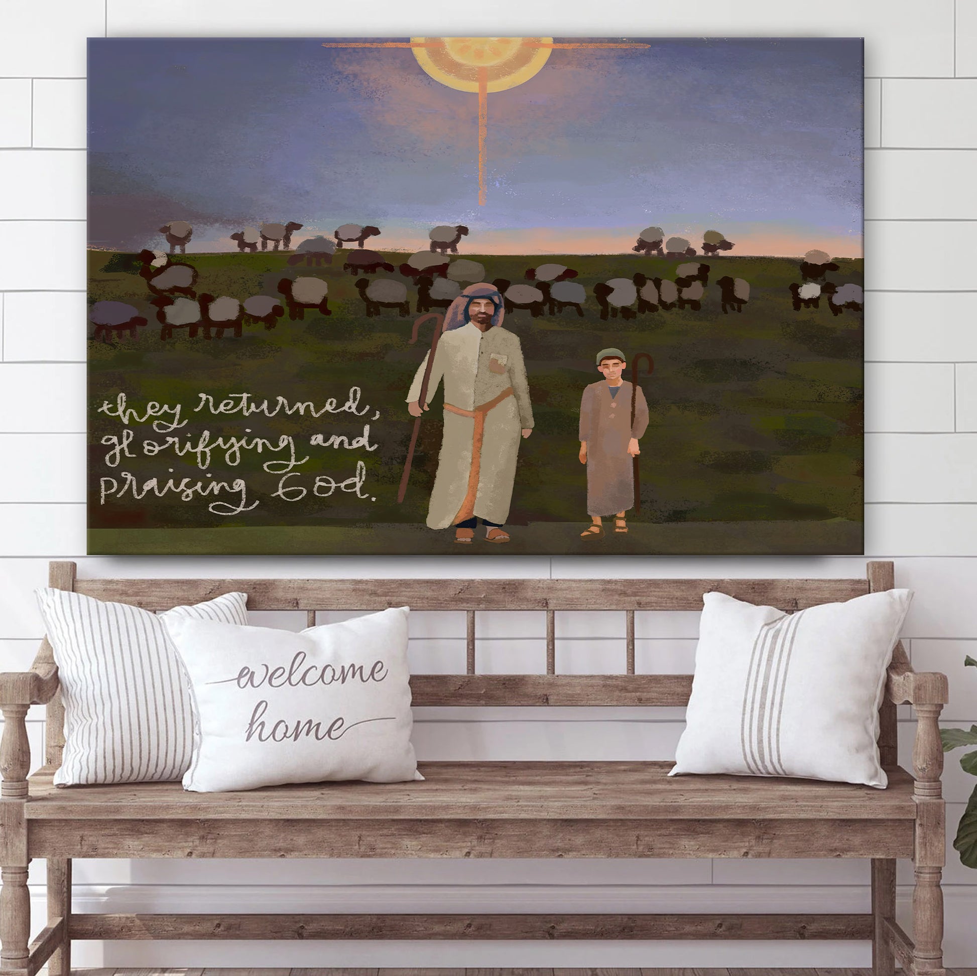 Shepherd Nativity Scene Set Christmas Wall Art - Poster To Print