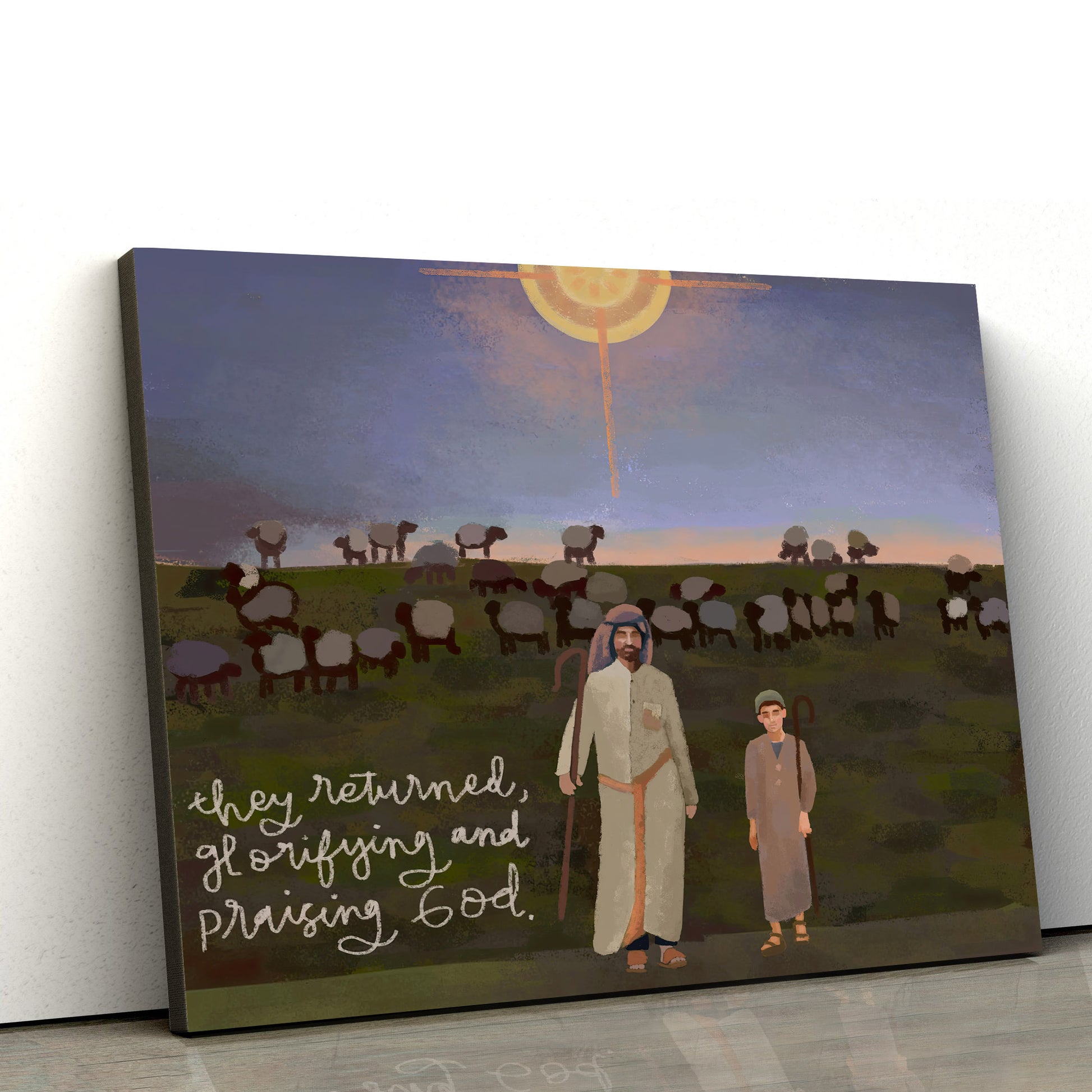 Shepherd Nativity Scene Set Christmas Wall Art - Poster To Print