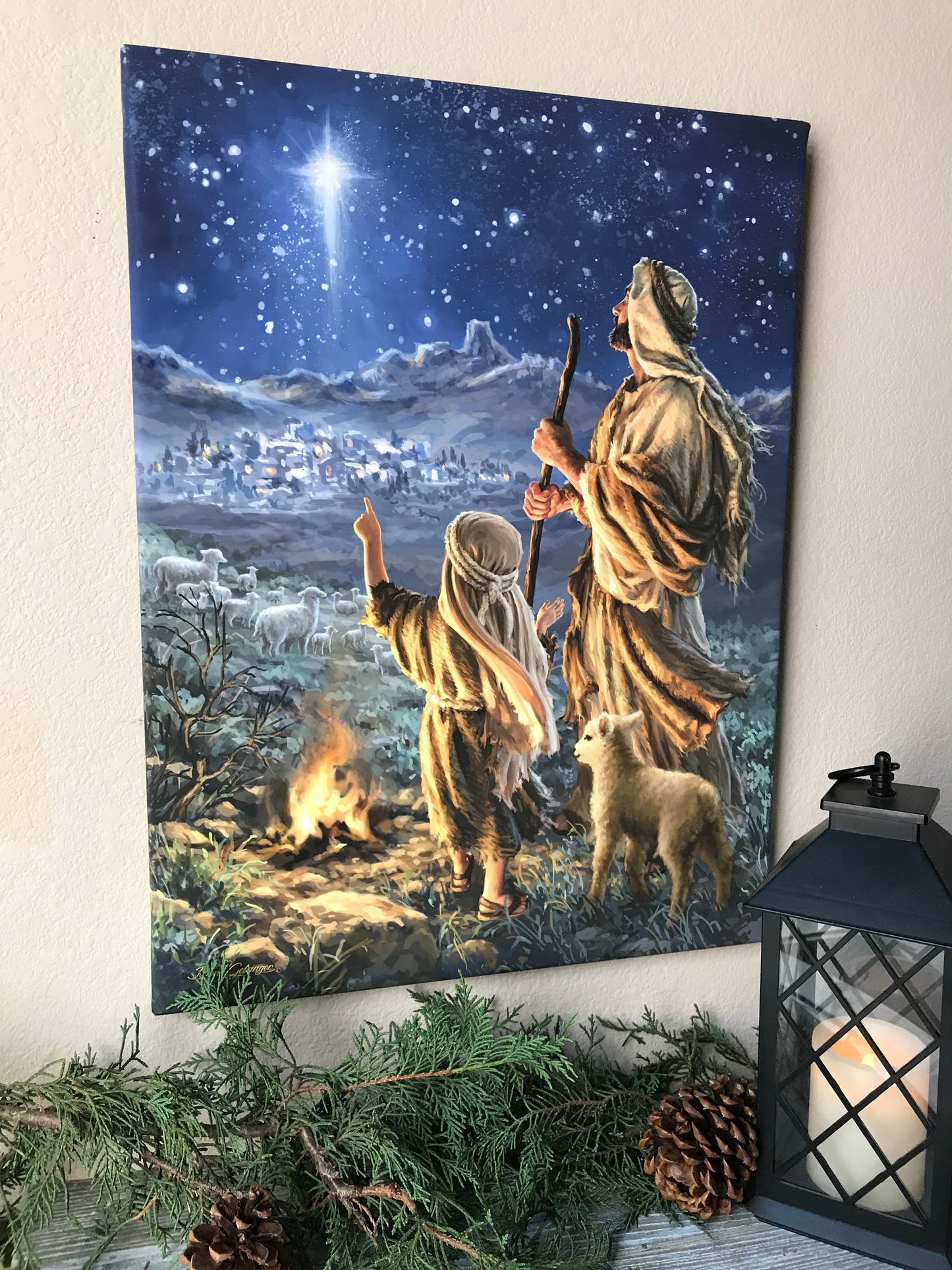 Shepherds Keeping Watch Canvas Wall Art - Christian Wall Decor - Religious Gift