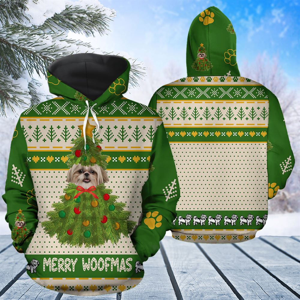 Shih Tzu Merry Woofmas All Over Print 3D Hoodie For Men And Women, Best Gift For Dog lovers, Best Outfit Christmas