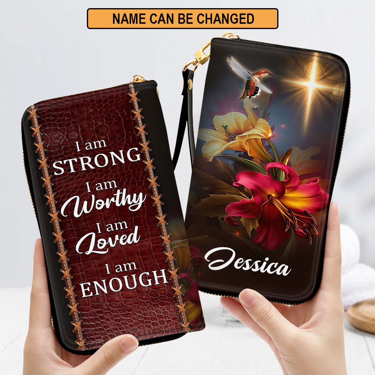 Shining Cross I Am Worthy Inspirational Gifts For Religious Women Clutch Purse For Women - Personalized Name - Christian Gifts For Women