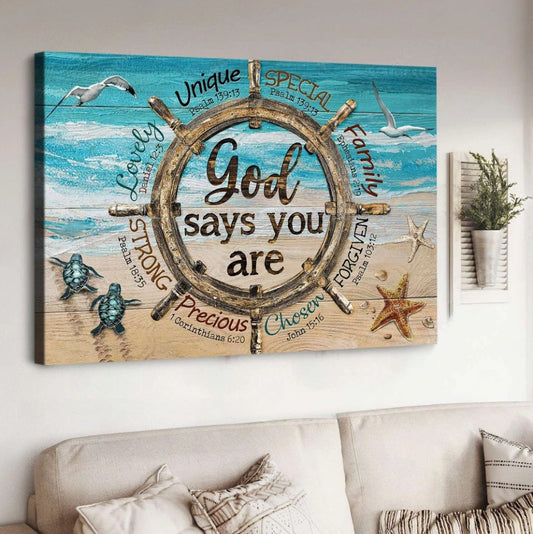 Ship Wheel Sea Turtle God Says You Are Canvas Wall Art - Christian Poster - Religious Wall Decor