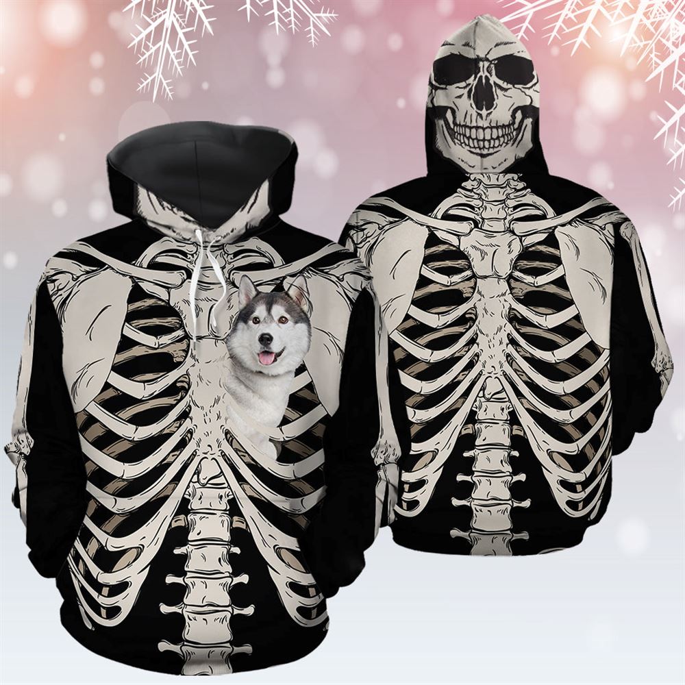 Siberian Husky Skeleton All Over Print 3D Hoodie For Men And Women, Best Gift For Dog lovers, Best Outfit Christmas