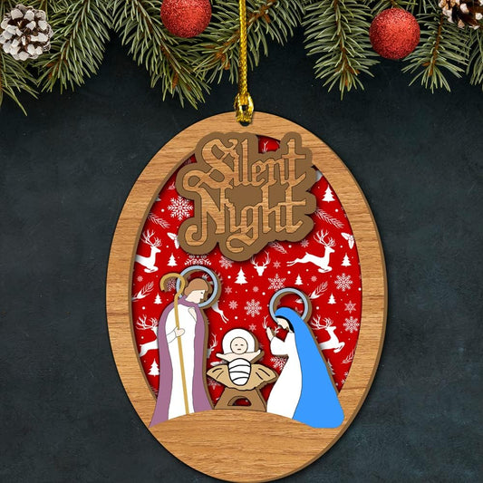 Silent Night Christian Nativity Wood Layered Ornaments - Christmas Tree Ornament