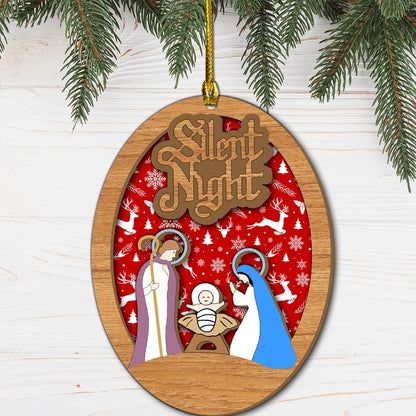 Silent Night Christian Nativity Wood Layered Ornaments - Christmas Tree Ornament