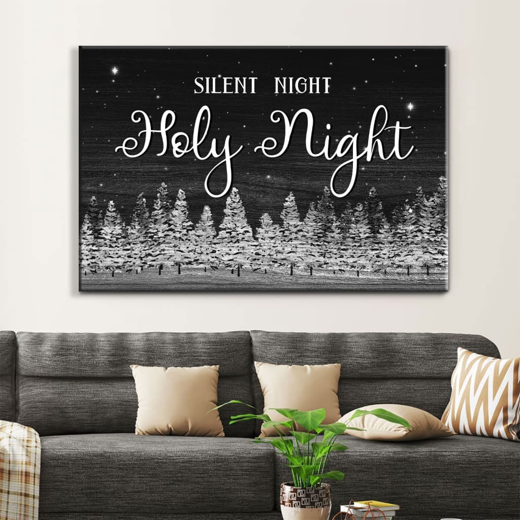Silent Night Holy Night Christmas Tree Wall Art Canvas - Religious Wall Decor