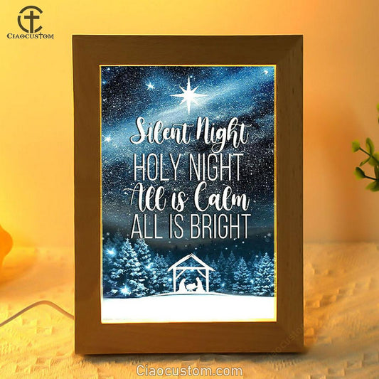 Silent Night Holy Night Starry Night Frame Lamp Prints - Bible Verse Wooden Lamp - Scripture Night Light