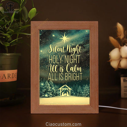 Silent Night Holy Night Starry Night Frame Lamp Prints - Bible Verse Wooden Lamp - Scripture Night Light