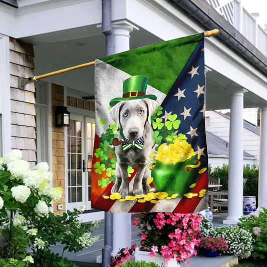Silver Labrador House Flag - St Patrick's Day Garden Flag - Outdoor St Patrick's Day Decor