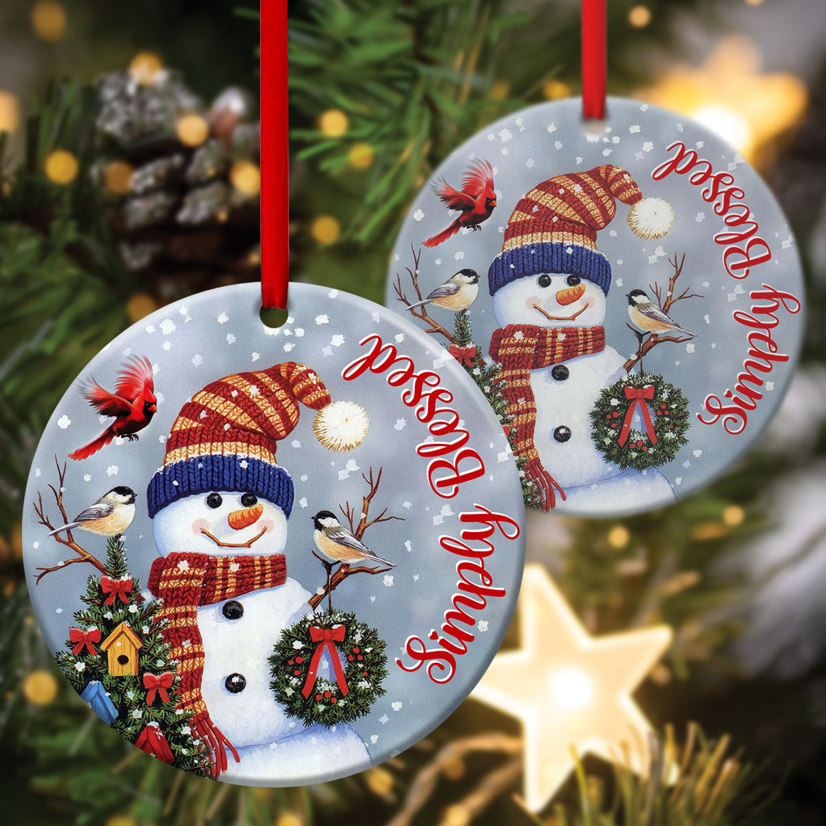 Simply Blessed - Beautiful Christian Ceramic Circle Ornament - Christmas Decor - Funny Ornament
