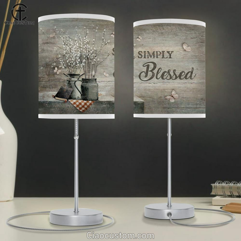 Simply Blessed Baby Flower Vase Bible White Butterfly Table Lamp For Bedroom - Bible Verse Table Lamp - Religious Room Decor