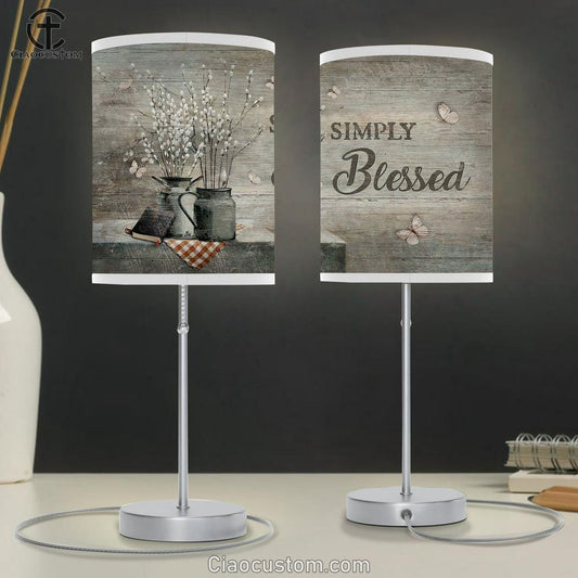 Simply Blessed Baby Flower Vase Bible White Butterfly Table Lamp For Bedroom - Bible Verse Table Lamp - Religious Room Decor