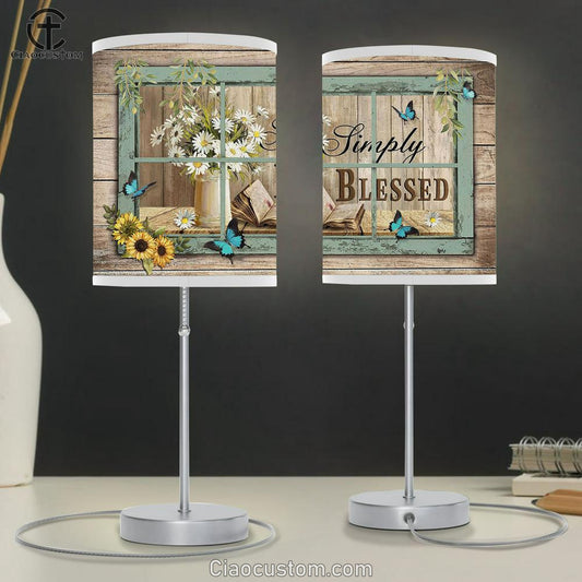 Simply Blessed Bible Book Daisy Flowers Sunflower Table Lamp For Bedroom - Bible Verse Table Lamp - Religious Room Decor
