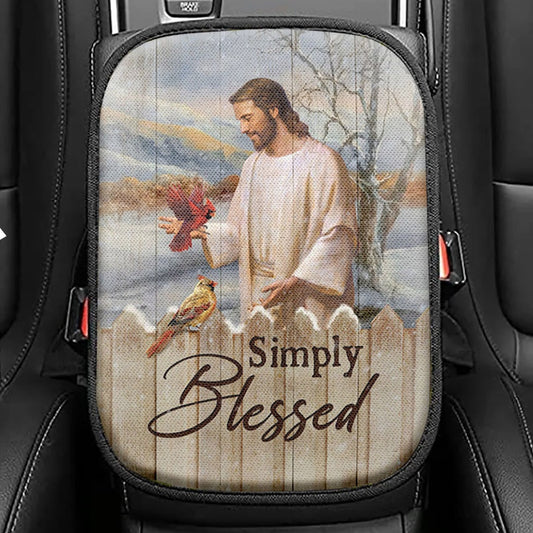 Simply Blessed Cardinal Seat Box Cover, Inspirational Car Center Console Cover, Christian Car Interior Accessories