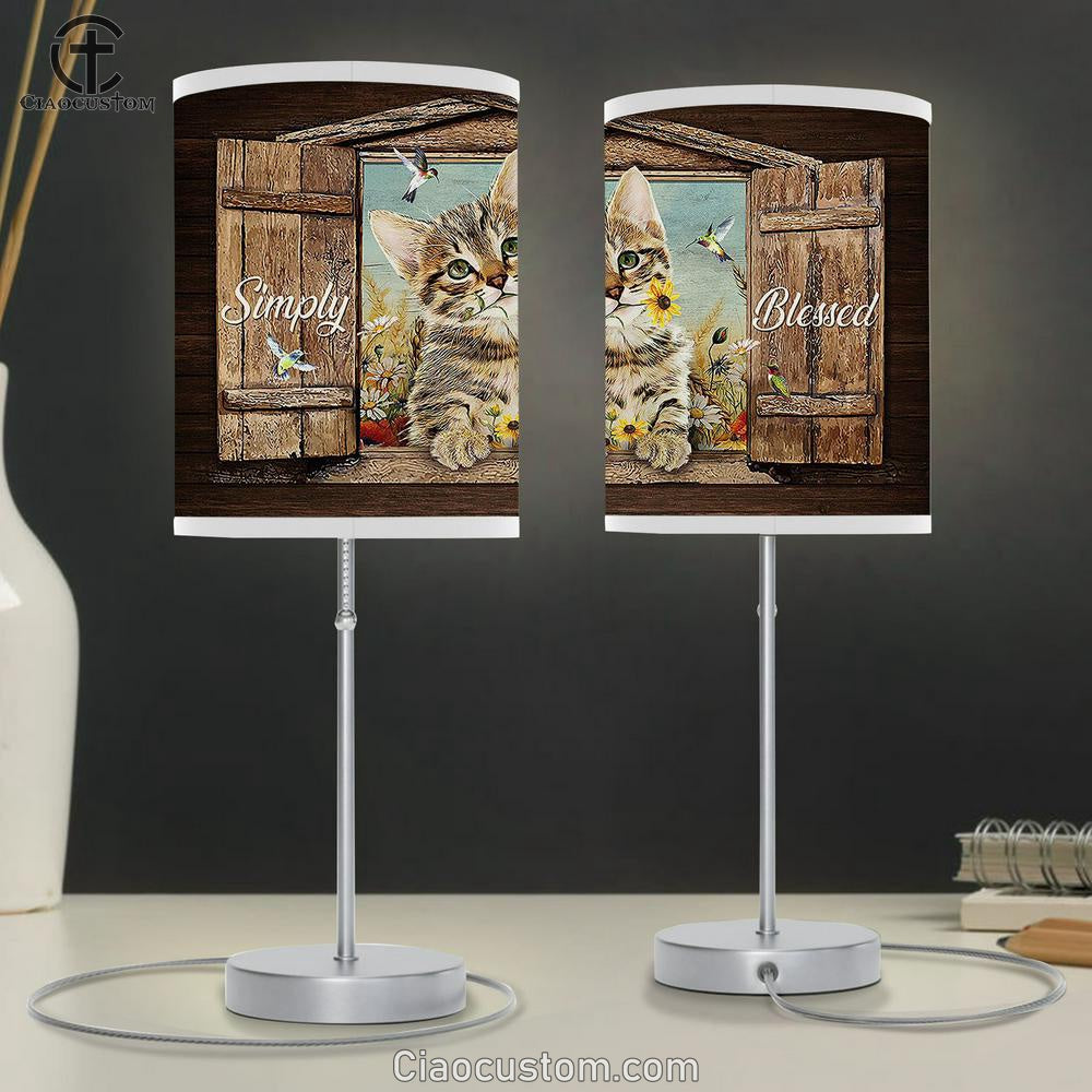 Simply Blessed Cat Yellow Daisy Hummingbird Table Lamp For Bedroom - Bible Verse Table Lamp - Religious Room Decor