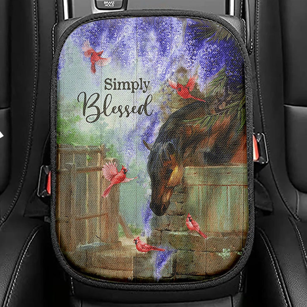 Simply Blessed Dream Horse Red Cardinal Seat Box Cover, Inspirational Car Center Console Cover, Christian Car Interior Accessories