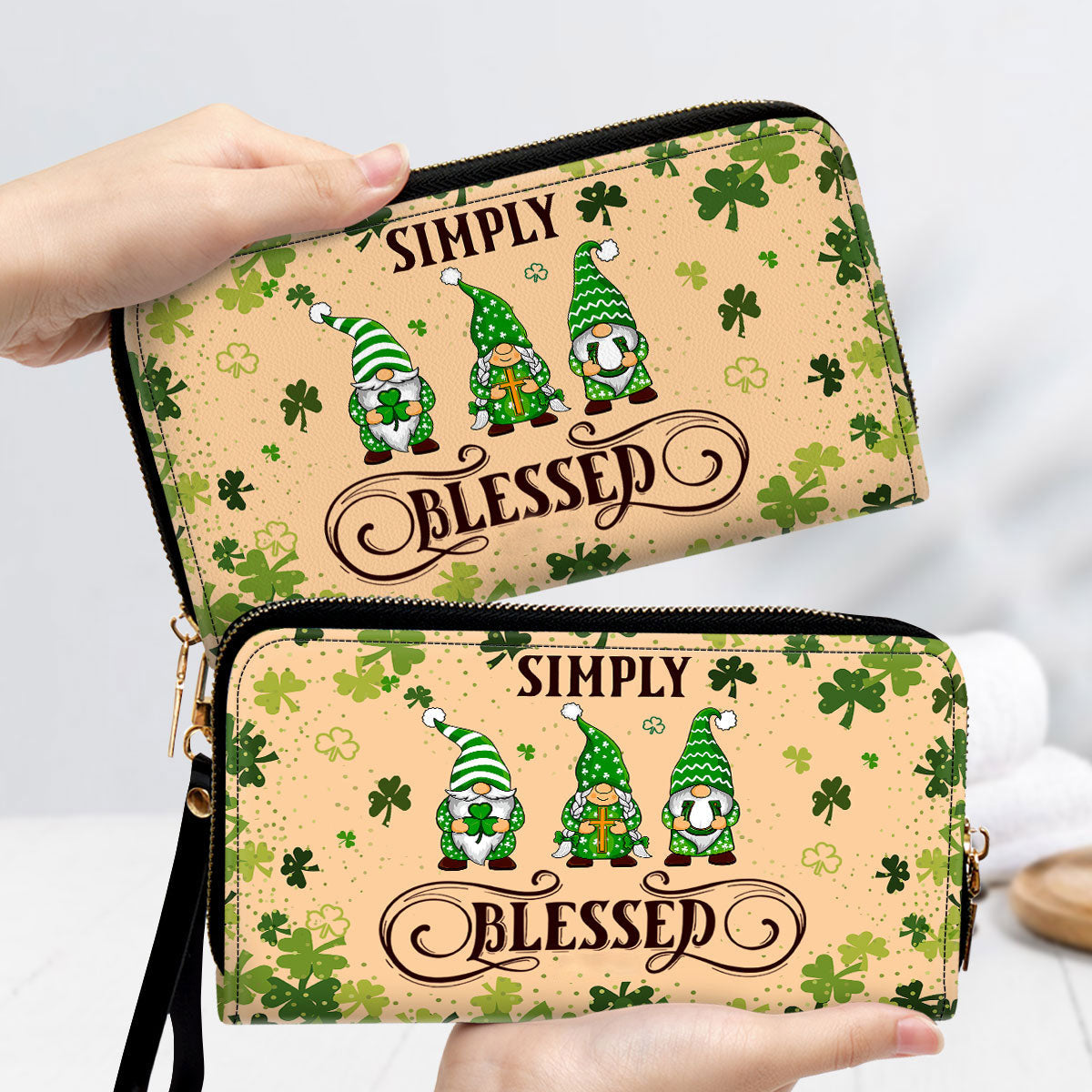 Simply Blessed Green Gnome Clutch Purse For Women - Personalized Name - Christian Gifts For Women
