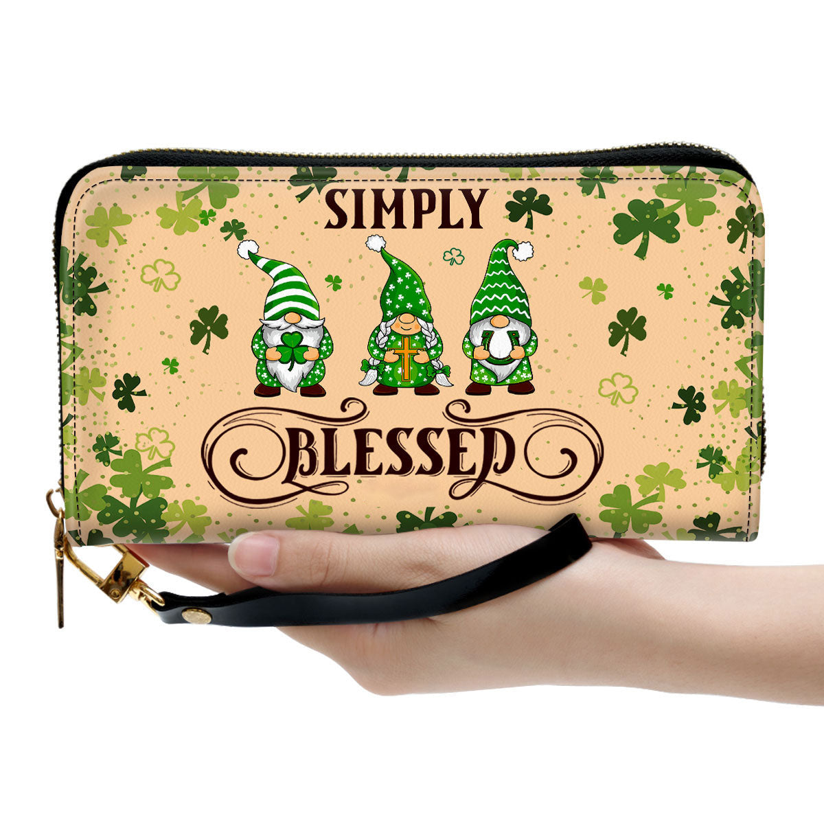 Simply Blessed Green Gnome Clutch Purse For Women - Personalized Name - Christian Gifts For Women