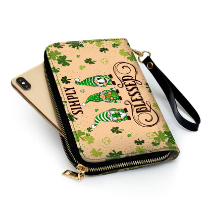 Simply Blessed Green Gnome Clutch Purse For Women - Personalized Name - Christian Gifts For Women