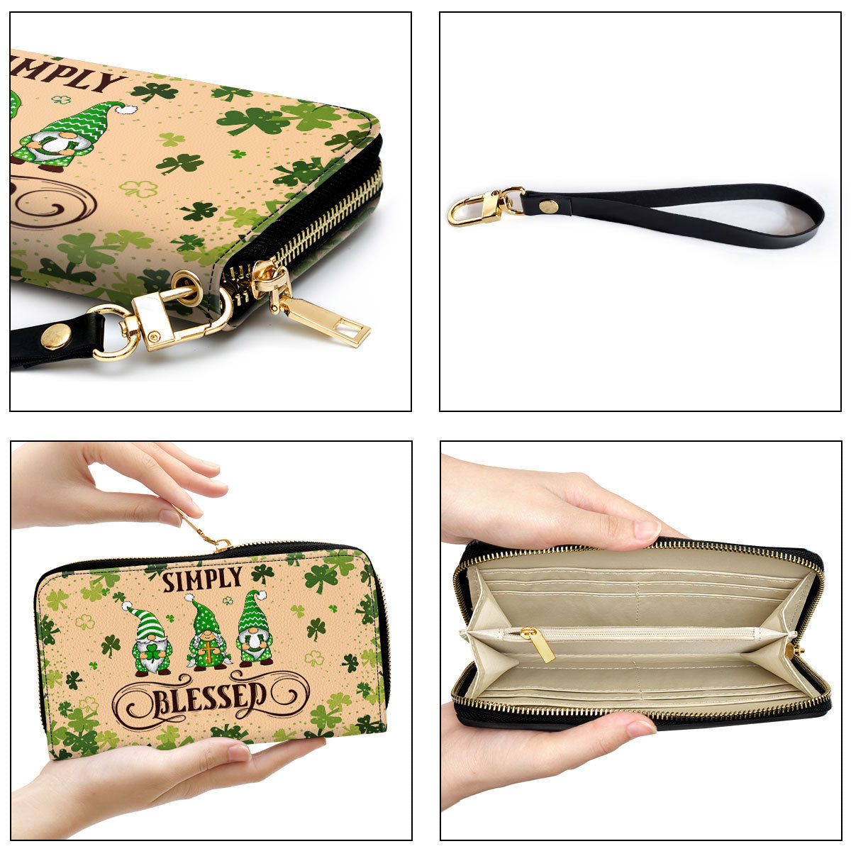 Simply Blessed Green Gnome Clutch Purse For Women - Personalized Name - Christian Gifts For Women