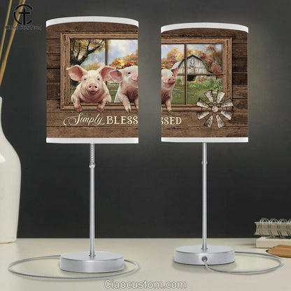 Simply Blessed Happy Pig Old Windmill Table Lamp Art - Christian Lamp Art Decor - Bible Verse Table Lamp