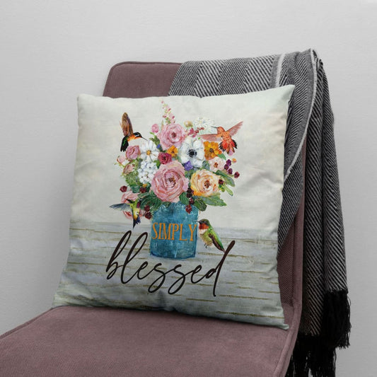 Simply Blessed Hummingbird Flowers Throw Pillow