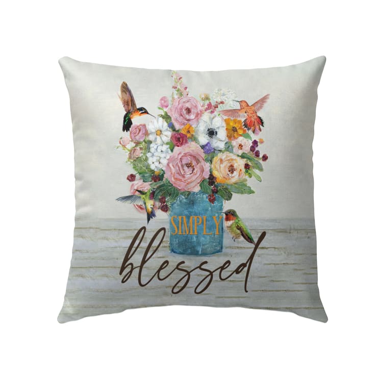 Simply Blessed Hummingbird Flowers Throw Pillow