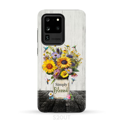 Simply Blessed Hummingbirds and Flowers in Vase Christian Phone Case - Bible Verse IPhone & Samsung Cases