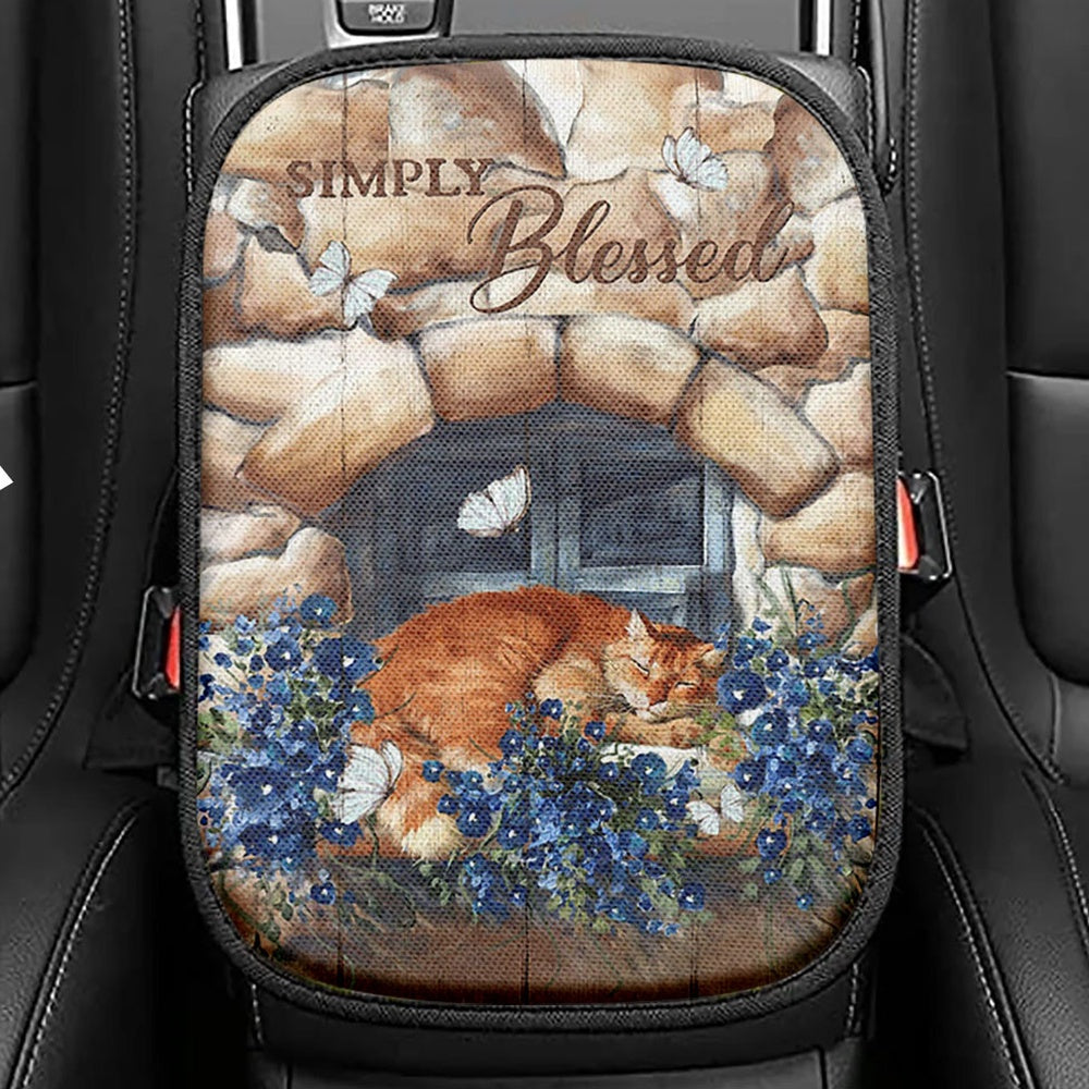 Simply Blessed Seat Box Cover, Hummingbird Flowers Christian Seat Box Cover, Bible Verse Car Center Console Cover, Scripture Car Interior Accessories